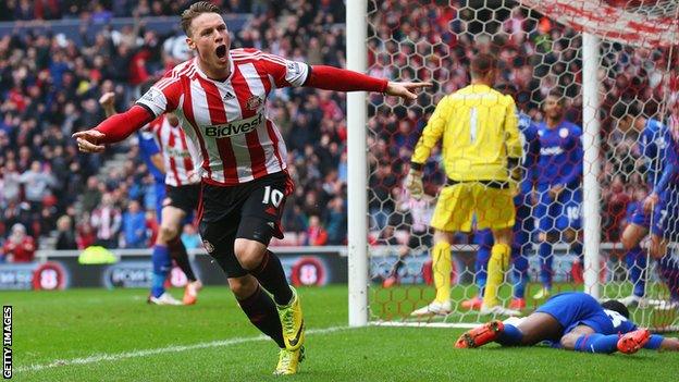 Sunderland striker Connor Wickham celebrates scoring the opening goal during the 4-0 win over Cardiff City