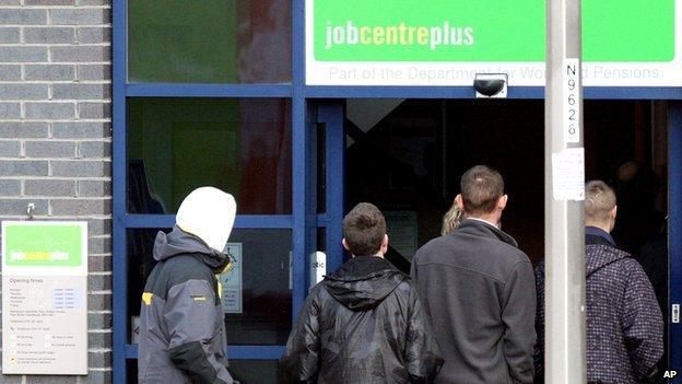 Claimants queuing outside job centre