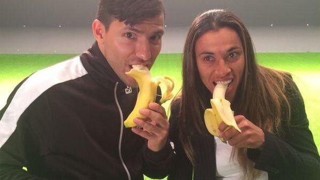 Man City's Sergio Aguero and Brazil's Marta