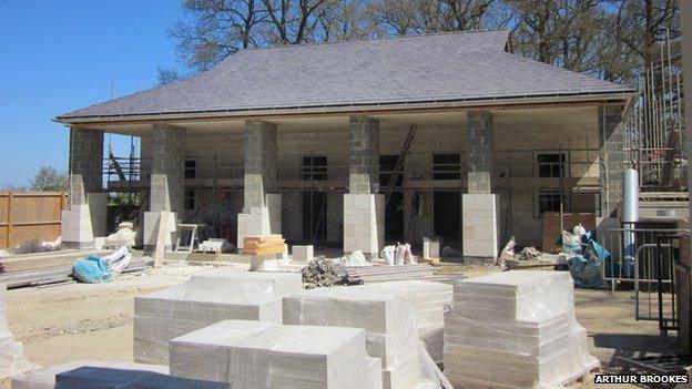 Facilities building mid-build, Cambridge American Cemetery