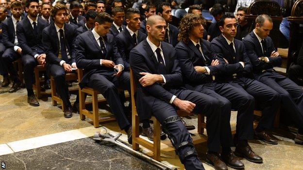 Andres Iniesta, Victor Valdes, Xavi and Carles Puyol remember Tito Vilanova at a service