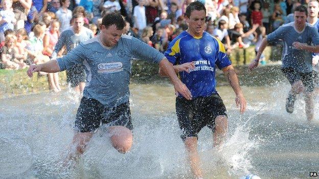 Football on the River Windrush, Bourton-on-the-Water