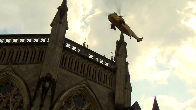Helicopter above Wells Cathedral