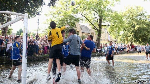 Football on the River Windrush, Bourton-on-the-Water