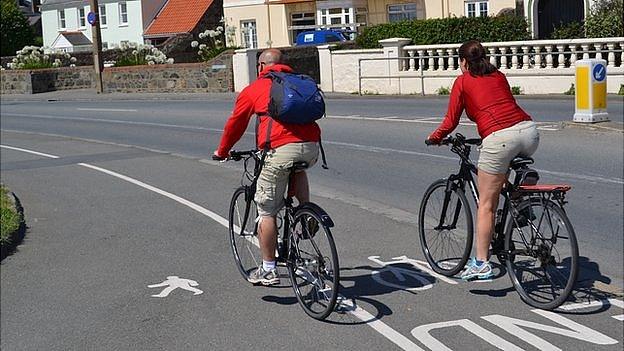 Cyclists on a Guernsey cycle path