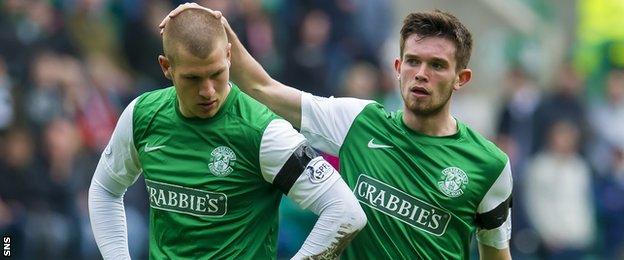 Hibernian players James Collins and Sam Stanton