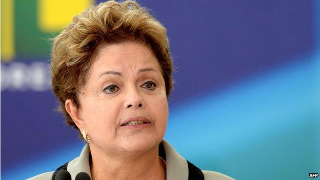 Brazilian President Dilma Rousseff delivers a speech during the swearing-in ceremony of new ministers, at Planalto Palace in Brasilia on April 1