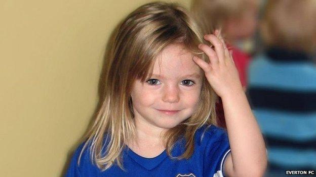 Madeleine McCann wearing an Everton football shirt