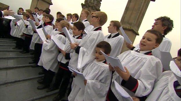 The Magdalen College Choir welcoming May Day from the top of the college tower