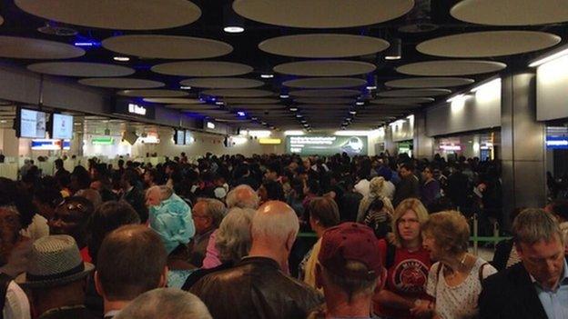 Queuing passengers at Heathrow