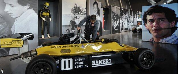 A 1982 Formula Ford racing car driven by Senna on display at Imola