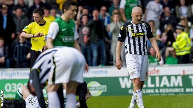 St Mirren captain Jim Goodwin was sent off against Hibs on 20 April