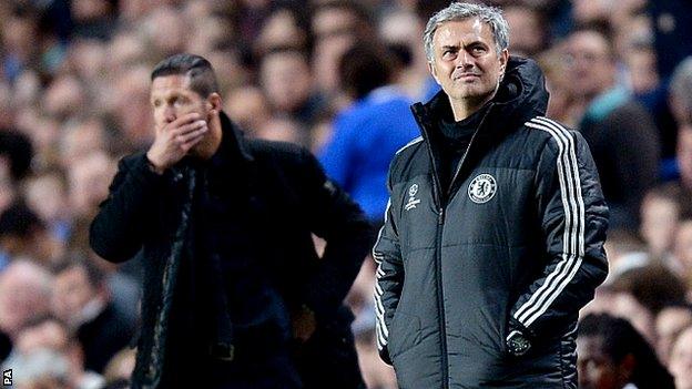 Atletico Madrid coach Diego Simeone and Chelsea boss Jose Mourinho