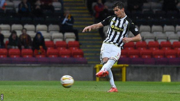 St Mirren midfielder Kenny McLean scores a penalty against Partick Thistle