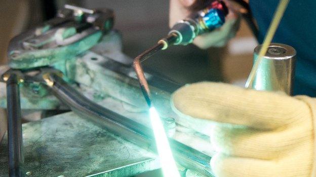 Welding at a bicycle factory