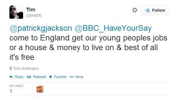 @patrickgjackson @BBC_HaveYourSay come to England get our young peoples jobs or a house & money to live on & best of all it's free