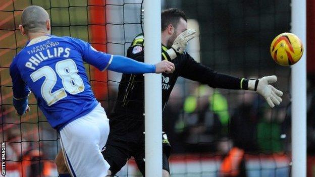 Kevin Phillips scores for Leicester against Bournemouth