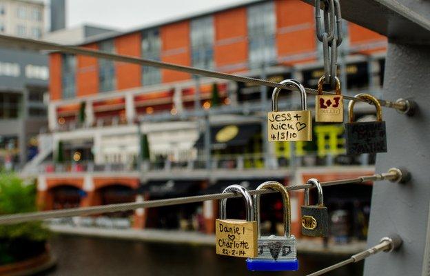 Love locks near the Mailbox