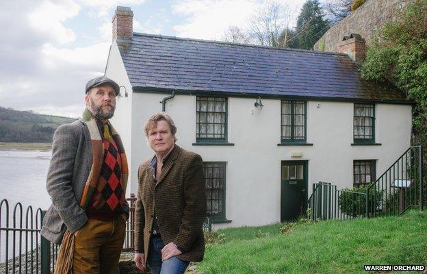 Marc Rees and Jon Tregenna at the boathouse in Laugharne