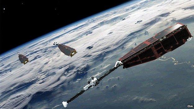 Artist's impression of the Swarm satellites