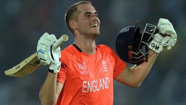 Alex Hales reaches a century for England at the World T20