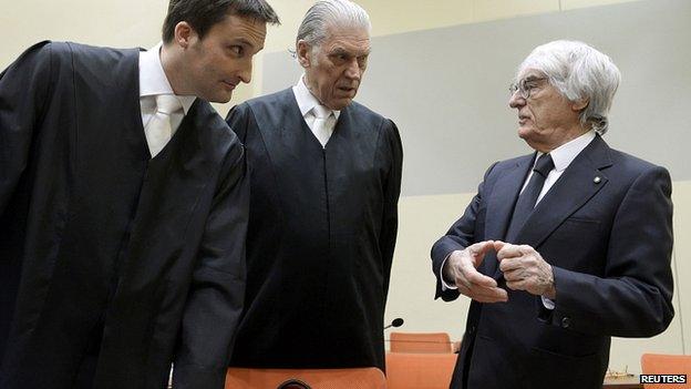 Bernie Ecclestone (right) with lawyers Norbert Scharf and Sven Thomas