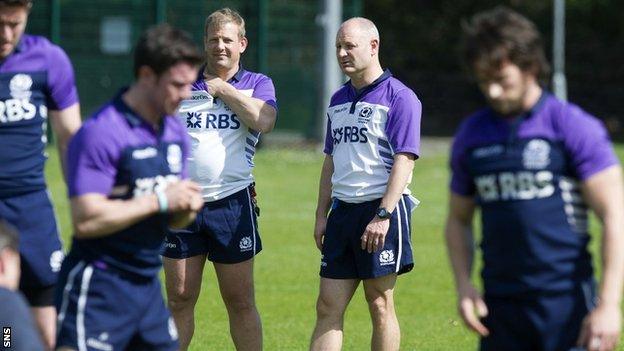 Scotland sevens coaching team and players