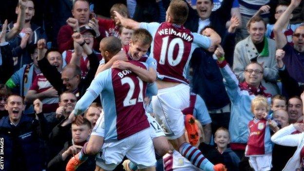 Andreas Weimann celebrates scoring for Aston Villa against Hull City