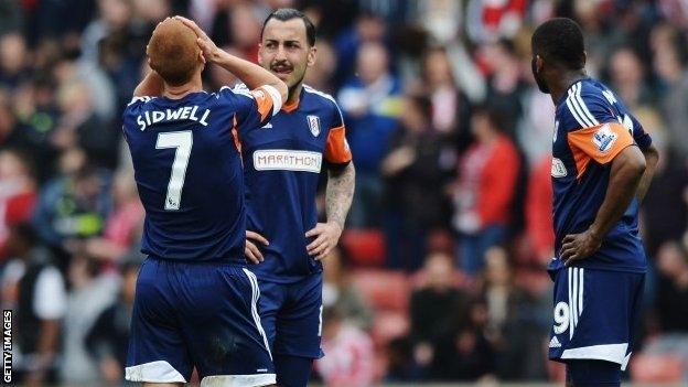 Steve Sidwell, Konstantinos Mitroglou and Darren Bent of Fulham (left to right)