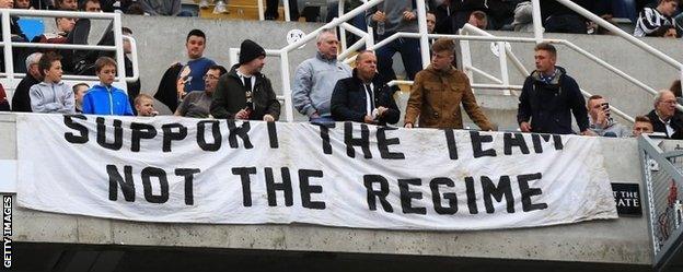 Newcastle fans protesting over the running of the club