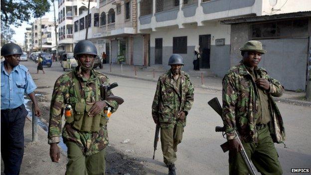 Police on patrol in Mombasa (5 April)