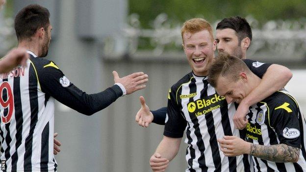 Gregg Wylde is congratulated for his winner for St Mirren