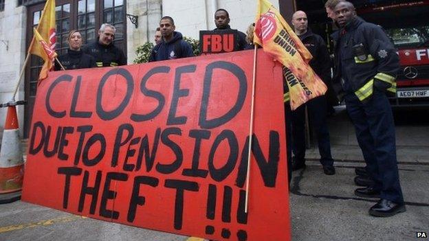 Firefighters on strike in central London on Friday