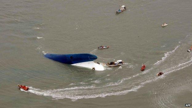 South Korea Coast Guard members search for passengers from the Sewol ferry, 16 April 2014