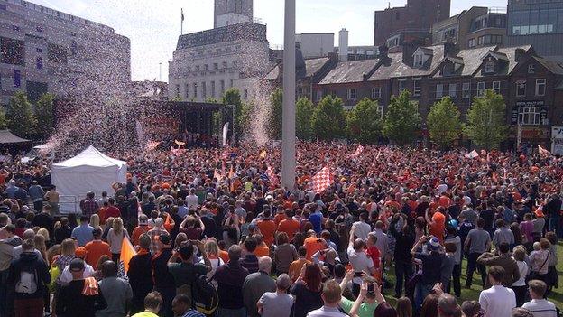 Luton Town fans in St George's Square