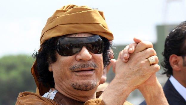 Killed Libyan leader Muammar Gadaffi arrives at Ciampino airport in Rome on 29 August 2010