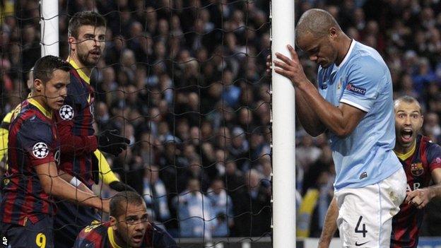 Manchester City captain Vincent Company during his side's Champions League fixture against Barcelona at the Nou Camp