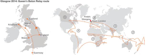 Queen's Baton Relay map