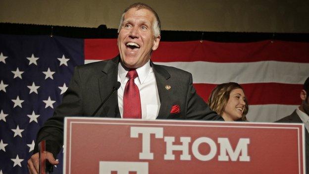 Thom Tillis smiles during after his North Carolina Senate primary victory on 6 May, 2014.