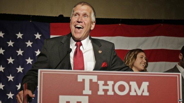 Thom Tillis smiles during after his North Carolina Senate primary victory on 6 May, 2014.