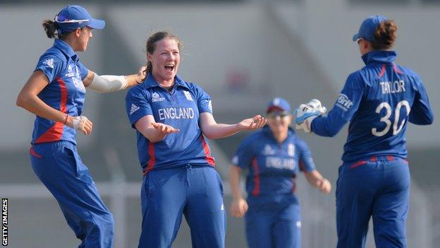 Anya Shrubsole celebrates with England