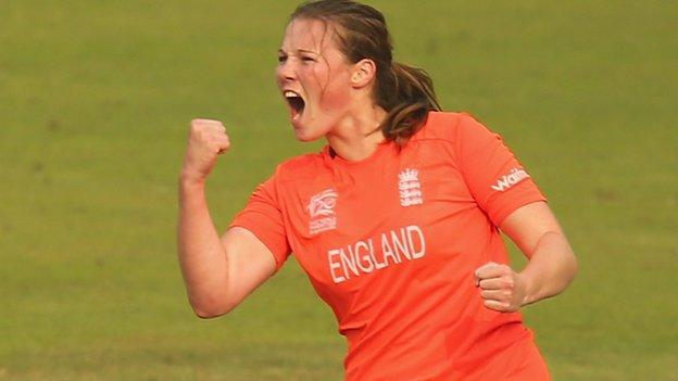 Anya Shrubsole celebrates with England