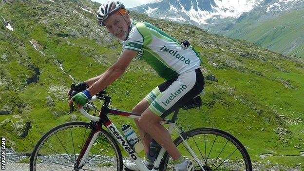 Tommy Lamb cycling in the Alps and the West Belfast man has been a spectator at every Tour de France over the last 25 years