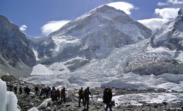 Climbers after their expedition to Mount Everest was cancelled