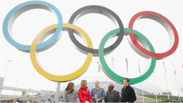 Natalie Morales, Savannah Guthrie, Matt Lauer, Al Roker and Willie Geist of the NBC TODAY Show report from the Olympic Park during the Sochi 2014 Winter Olympics 21 February 2014