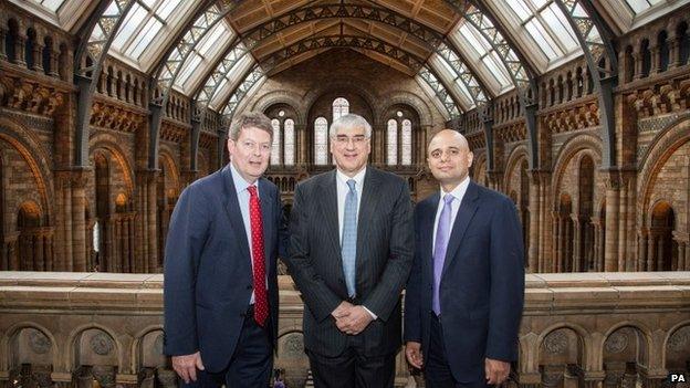 Dr Michael Dixon, Sir Michael Hintze and Secretary of State for Culture, Media and Sport Sajid Javid