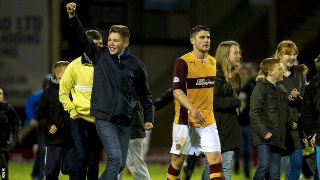 Motherwell fans celebrate after the 2-1 win over Inverness