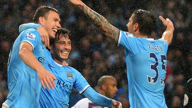 Dzeko, Silva and Jovetic celebrate City's win