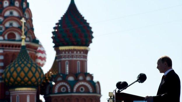 Vladimir Putin speaks at the Red Square in Moscow, on May 9