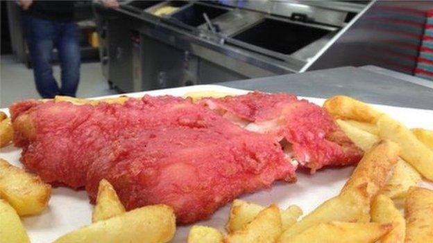 Food dye is being used by the Bushmills chip shop to colour-code its cod